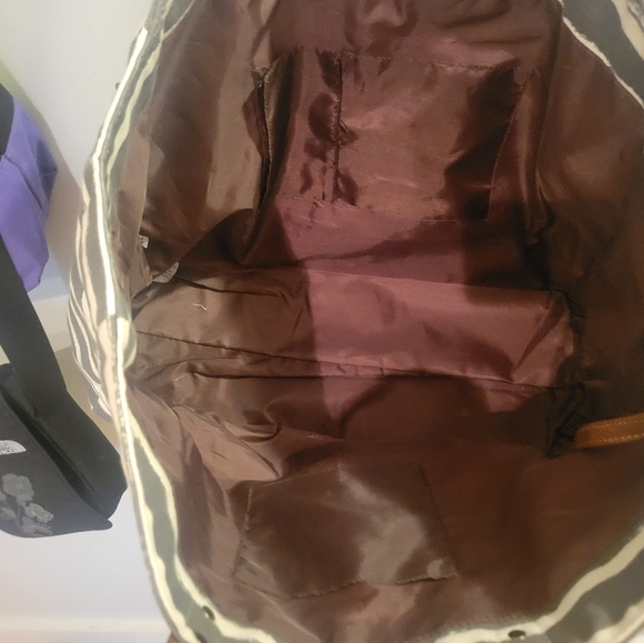 Maika Chic Striped Canvas Tote with Brown Leather Handles - Picture 5 of 13